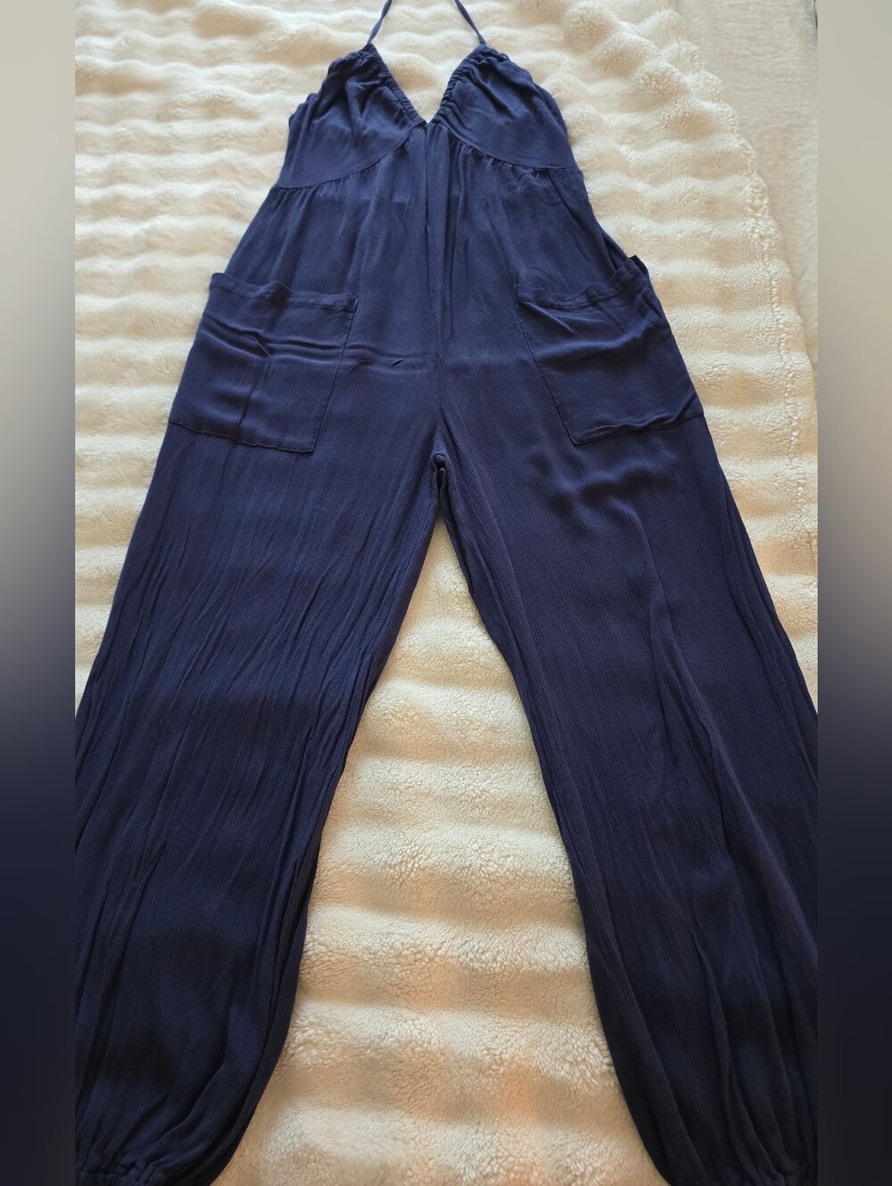 Navy Plunge Halter Jogger Jumpsuit